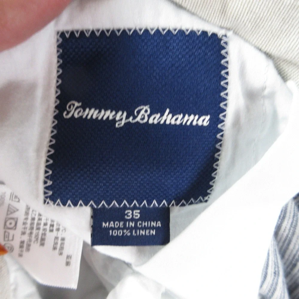 Tommy Bahama Shorts Mens 35 Blue Striped Linen Chino 34x9*